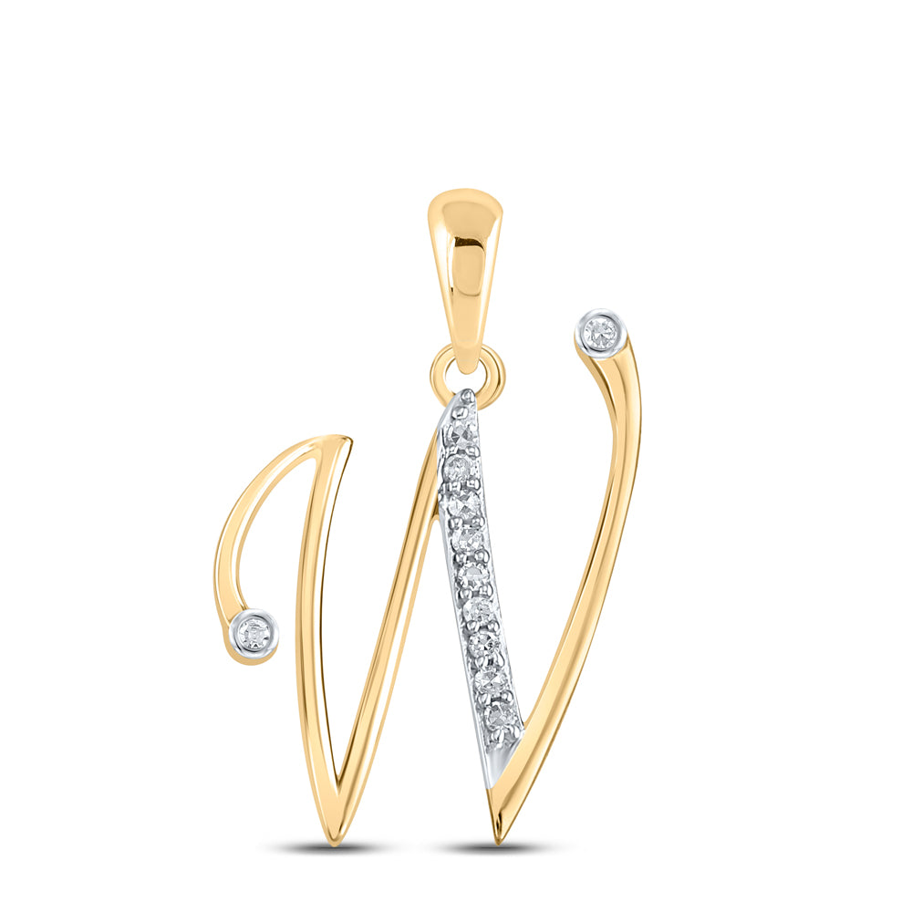 0.08 Ctw Natural Diamond Designer Initial Letter W Pendant in 10k Yellow Gold