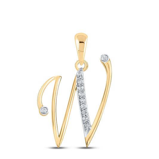 0.08 Ctw Natural Diamond Designer Initial Letter W Pendant in 10k Yellow Gold