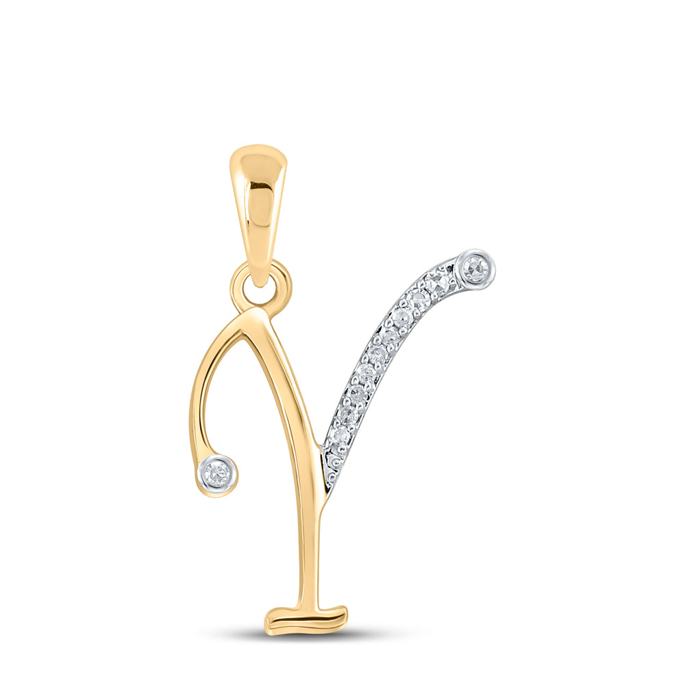 0.05 Ctw Natural Diamond Designer Initial Letter Y Pendant in 10k Yellow Gold