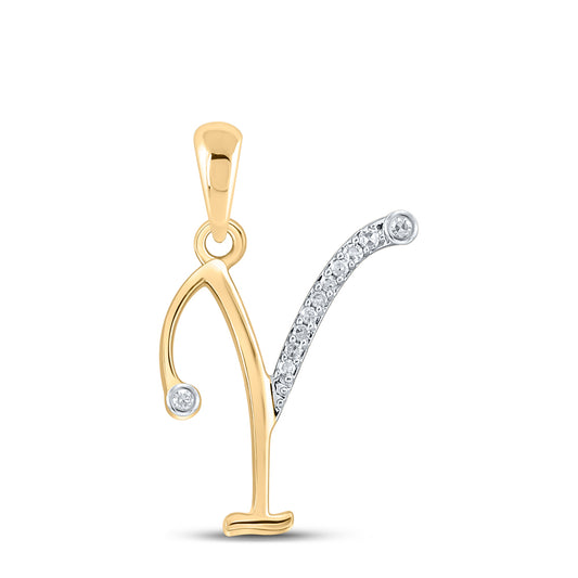 0.05 Ctw Natural Diamond Designer Initial Letter Y Pendant in 10k Yellow Gold