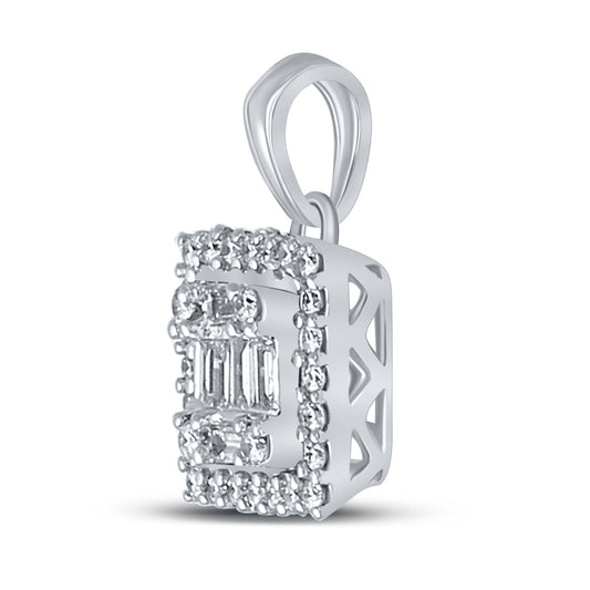 0.2 Ctw Natural Diamond Center Bagguett Square Pendant in 14k White Gold