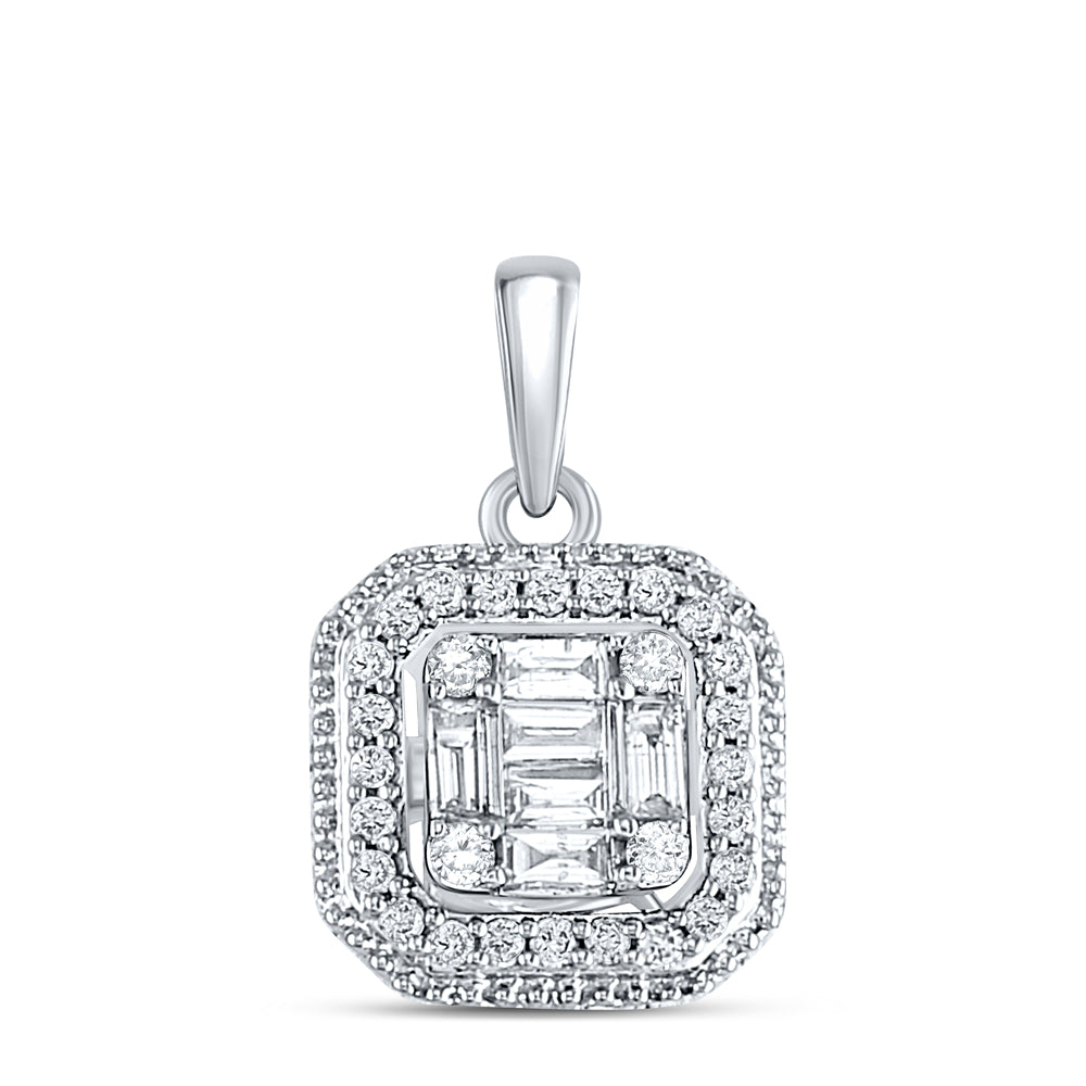 0.27 Ctw Natural Diamond Fashion Bagguett Pendant in 14k White Gold