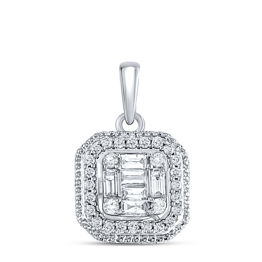 0.27 Ctw Natural Diamond Fashion Bagguett Pendant in 14k White Gold