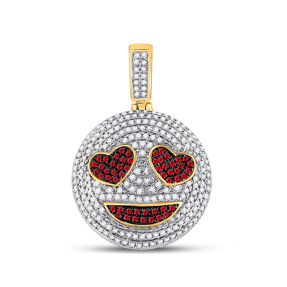 1.35 Ctw Natural Diamond Red Heart Smiliing Emoji Pendant in 10k Yellow Gold