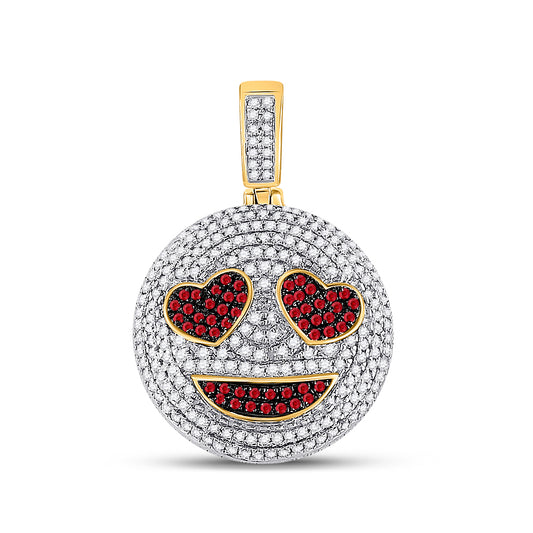1.35 Ctw Natural Diamond Red Heart Smiliing Emoji Pendant in 10k Yellow Gold