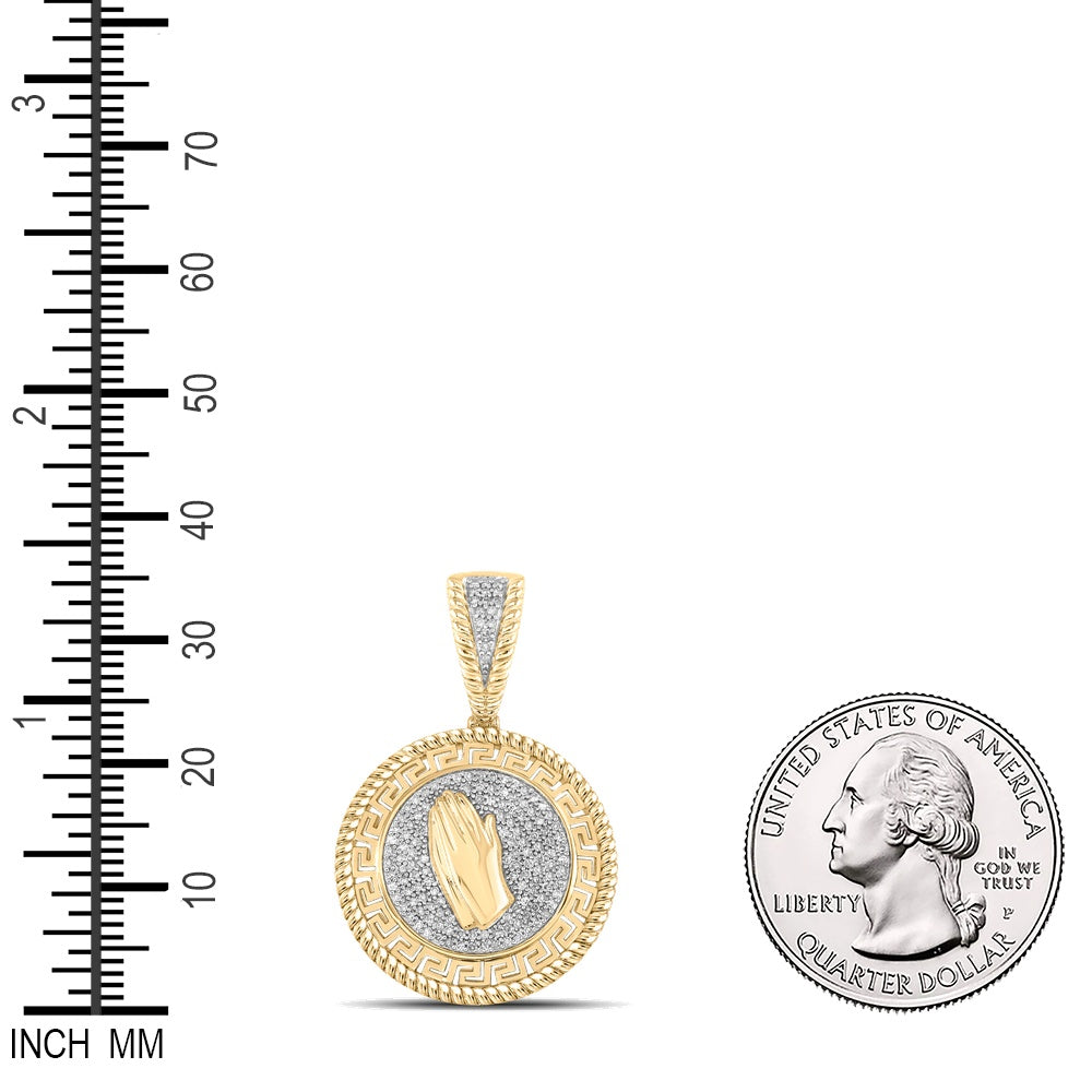 0.4 Ctw Natural Diamond Greek Medallion Praying Hand Pendant in 10k Yellow Gold