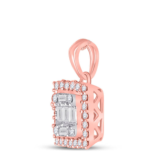 0.22 Ctw Natural Diamond Center Bagguett Square Pendant in 14k Rose Gold