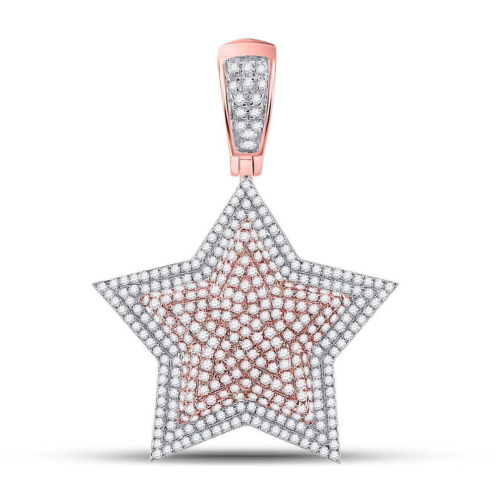 1.6 Ctw Natural Diamond Cluster Star Pendant in 10k Two-tone Gold