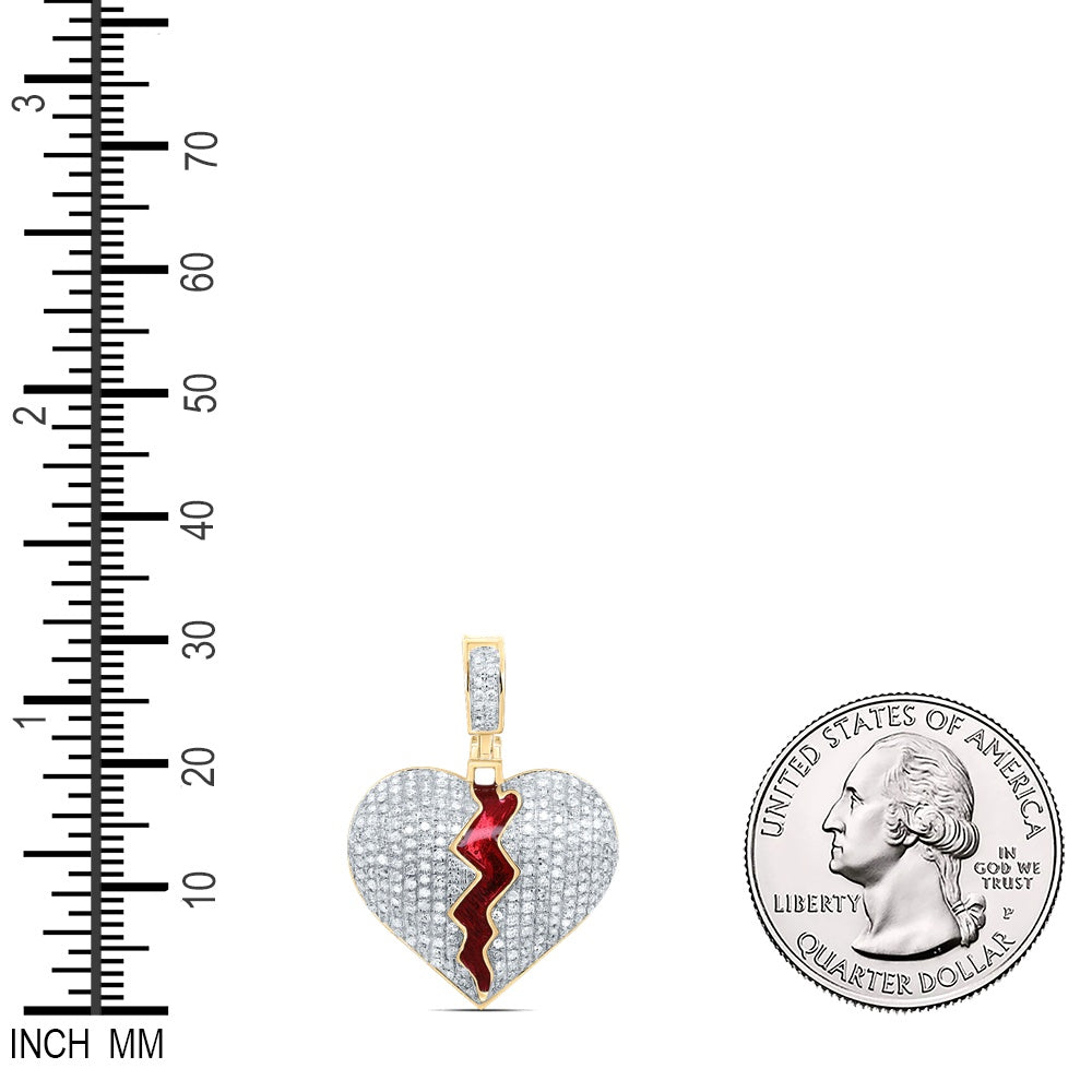 0.7 Ctw Natural Diamond Broken Heart Hiphop Pendant in 10k Yellow Gold