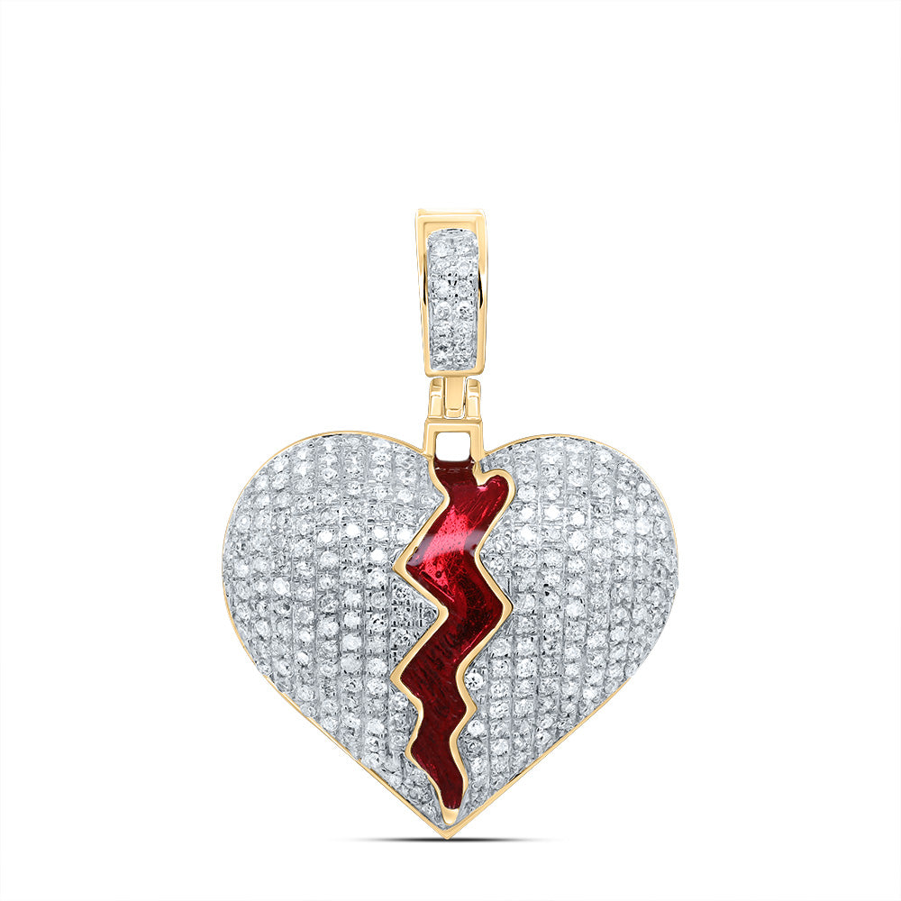 0.7 Ctw Natural Diamond Broken Heart Hiphop Pendant in 10k Yellow Gold