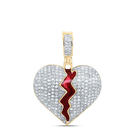 0.7 Ctw Natural Diamond Broken Heart Hiphop Pendant in 10k Yellow Gold
