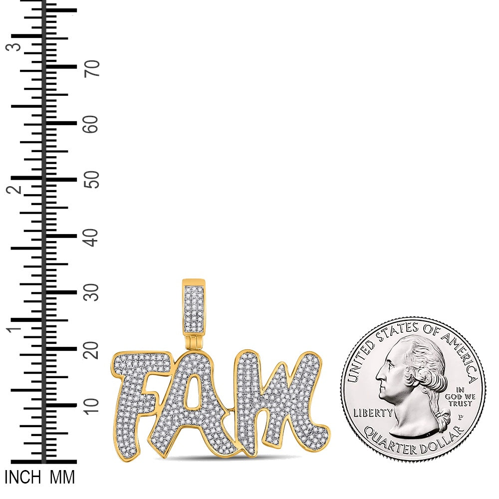 1 Ctw Natural Diamond FAM Famil Nameplate Hiphop Pendant in 10k Yellow Gold