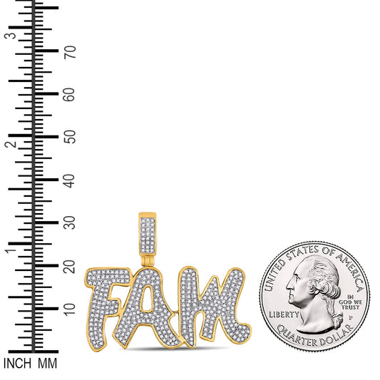 1 Ctw Natural Diamond FAM Famil Nameplate Hiphop Pendant in 10k Yellow Gold