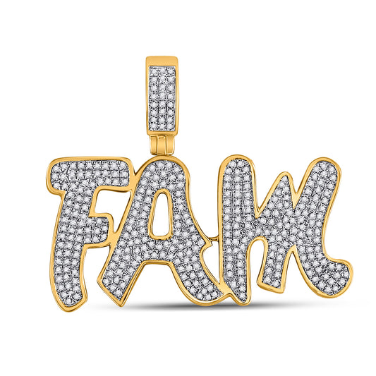 1 Ctw Natural Diamond FAM Famil Nameplate Hiphop Pendant in 10k Yellow Gold