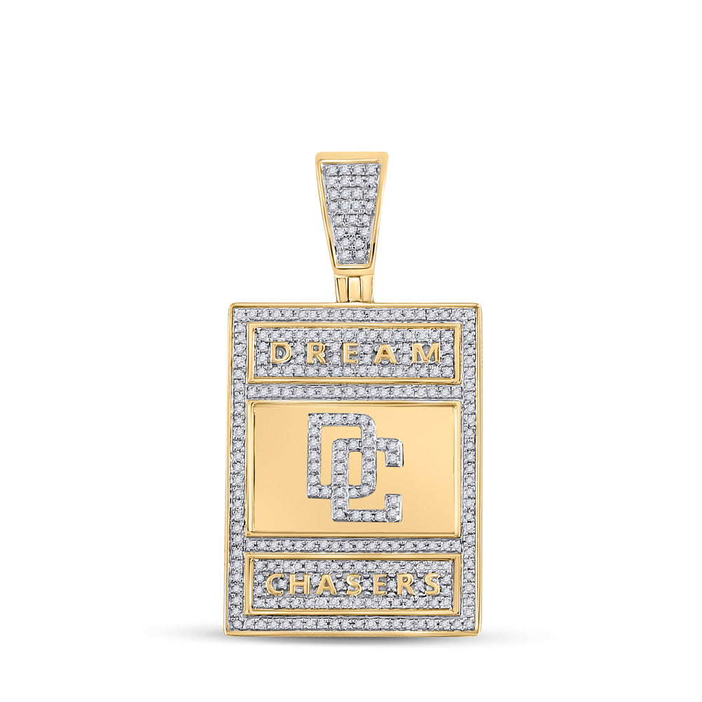 0.8 Ctw Natural Diamond Dogtag Dream Chasers Pendant in 10k Yellow Gold