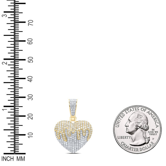 0.77 Ctw Natural Diamond Hiphop Dripping Cluster Heart Pendant in 10k Yellow Gold