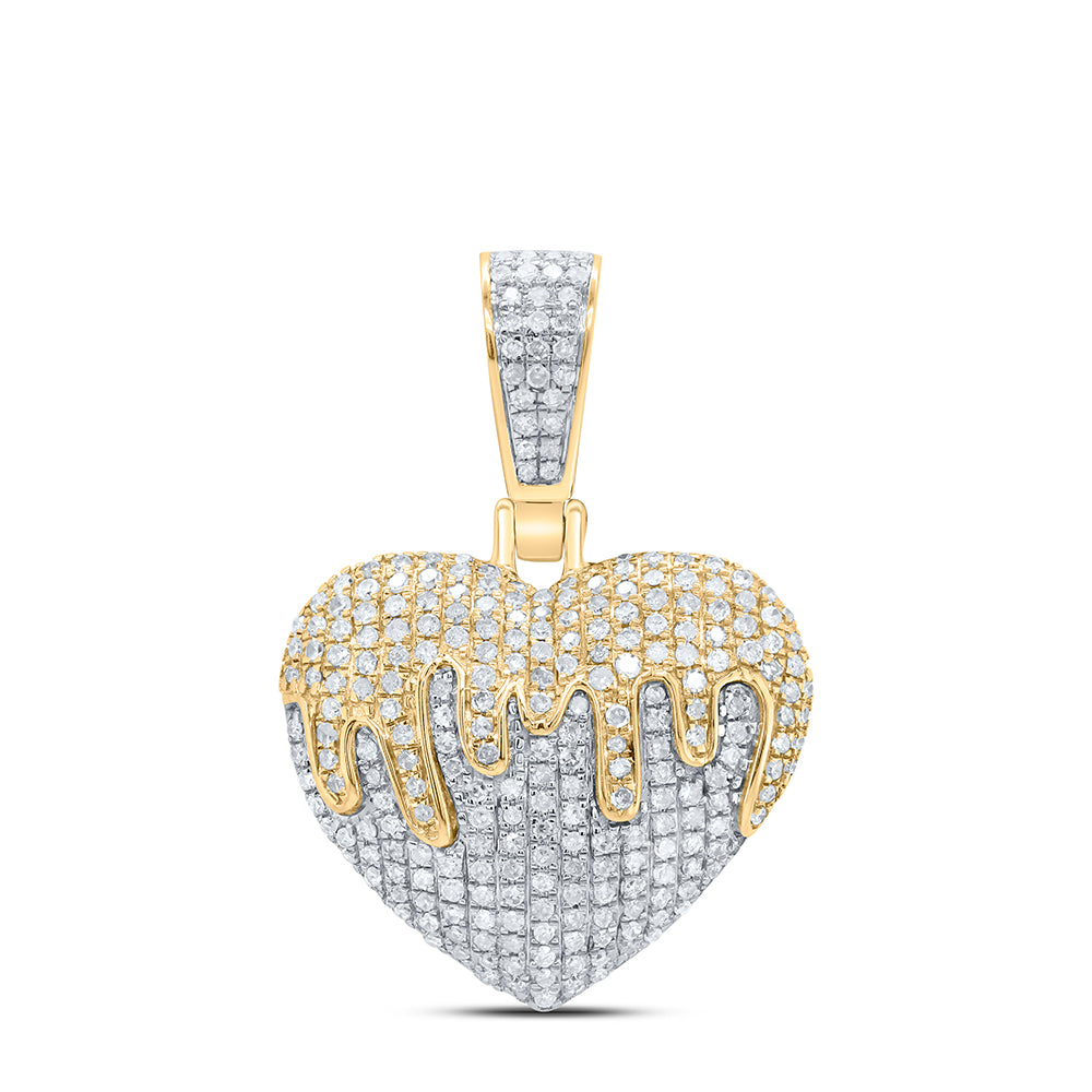 0.77 Ctw Natural Diamond Hiphop Dripping Cluster Heart Pendant in 10k Yellow Gold