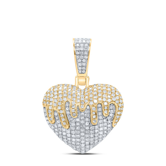 0.77 Ctw Natural Diamond Hiphop Dripping Cluster Heart Pendant in 10k Yellow Gold