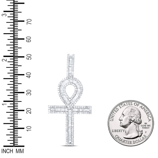 1.68 Ctw Natural Diamond Ankh Charm Pendant in 10k Yellow Gold