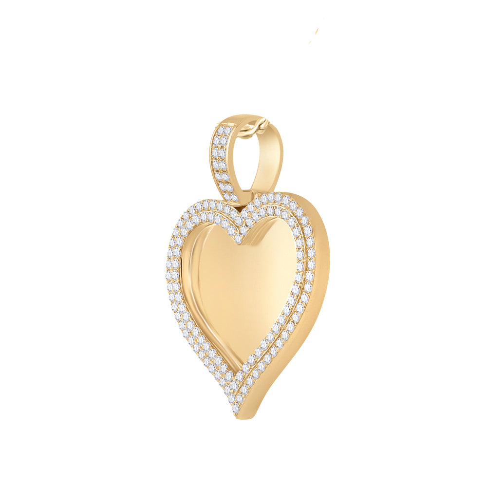 2.5 Ctw Natural Diamond Heart Memory Picture Frame Pendant in 14k Yellow Gold