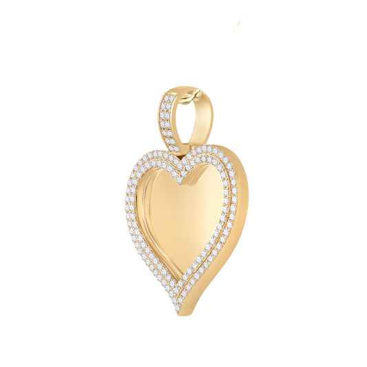 2.5 Ctw Natural Diamond Heart Memory Picture Frame Pendant in 14k Yellow Gold