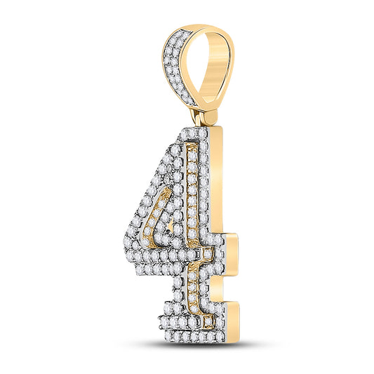 1.44 Ctw Natural Diamond Block Number 4 Four Pendant in 10k Yellow Gold