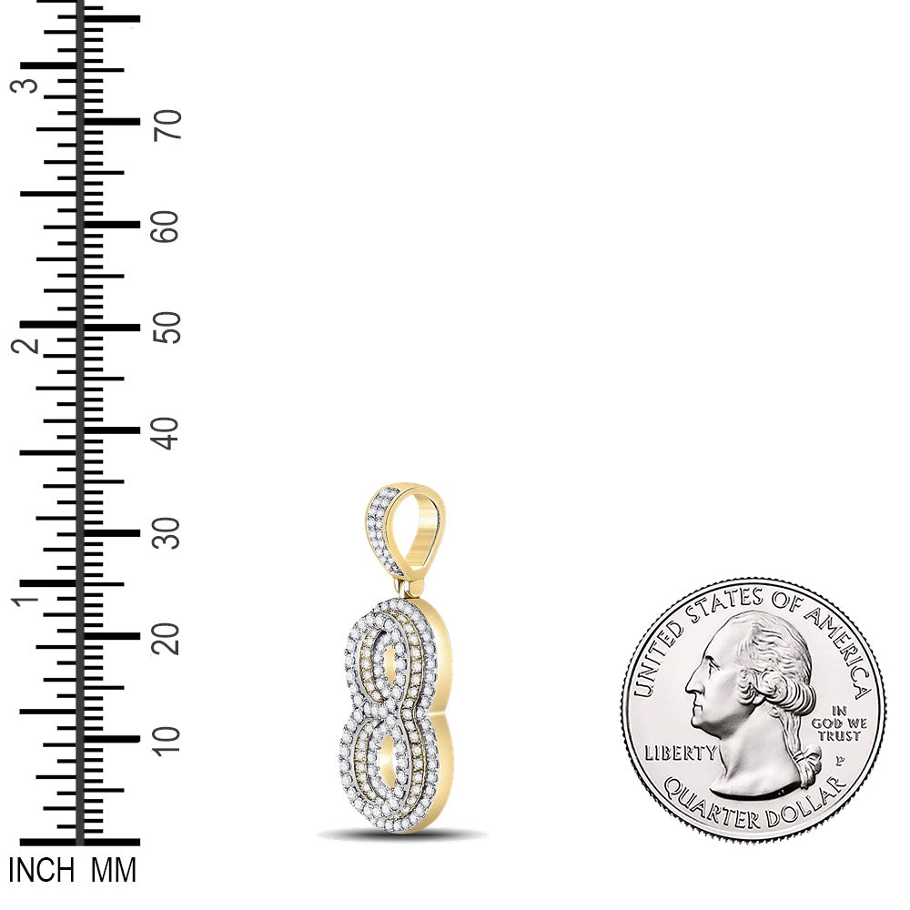 1.66 Ctw Natural Diamond Block Number 8 Eight Pendant in 10k Yellow Gold