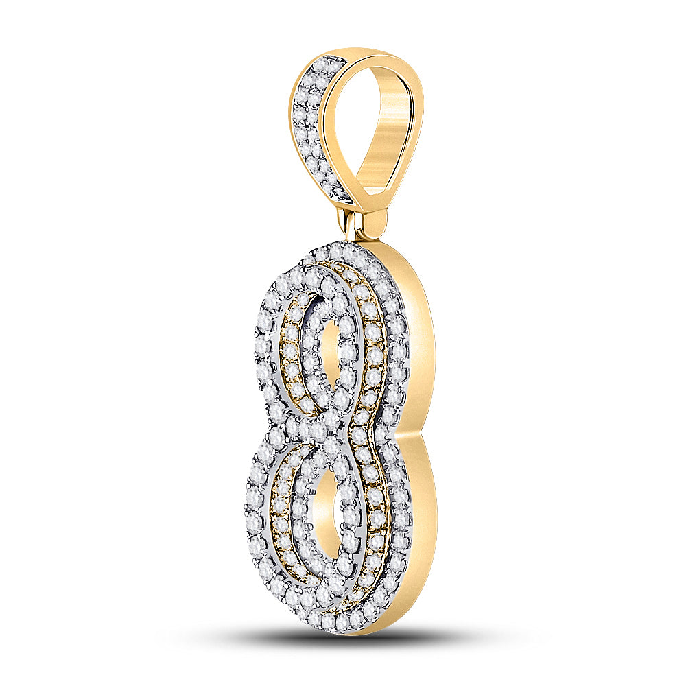 1.66 Ctw Natural Diamond Block Number 8 Eight Pendant in 10k Yellow Gold