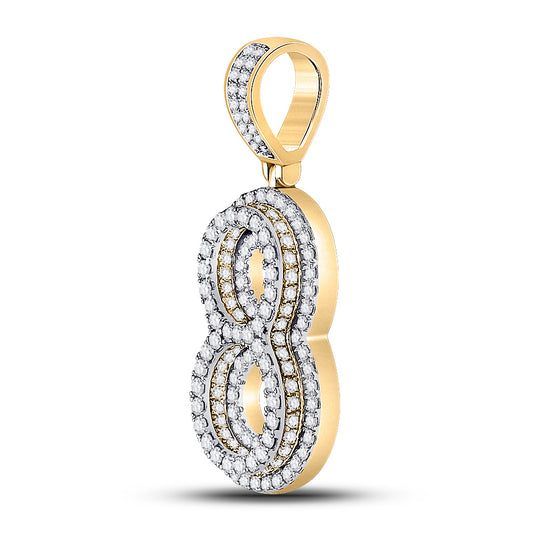 1.66 Ctw Natural Diamond Block Number 8 Eight Pendant in 10k Yellow Gold