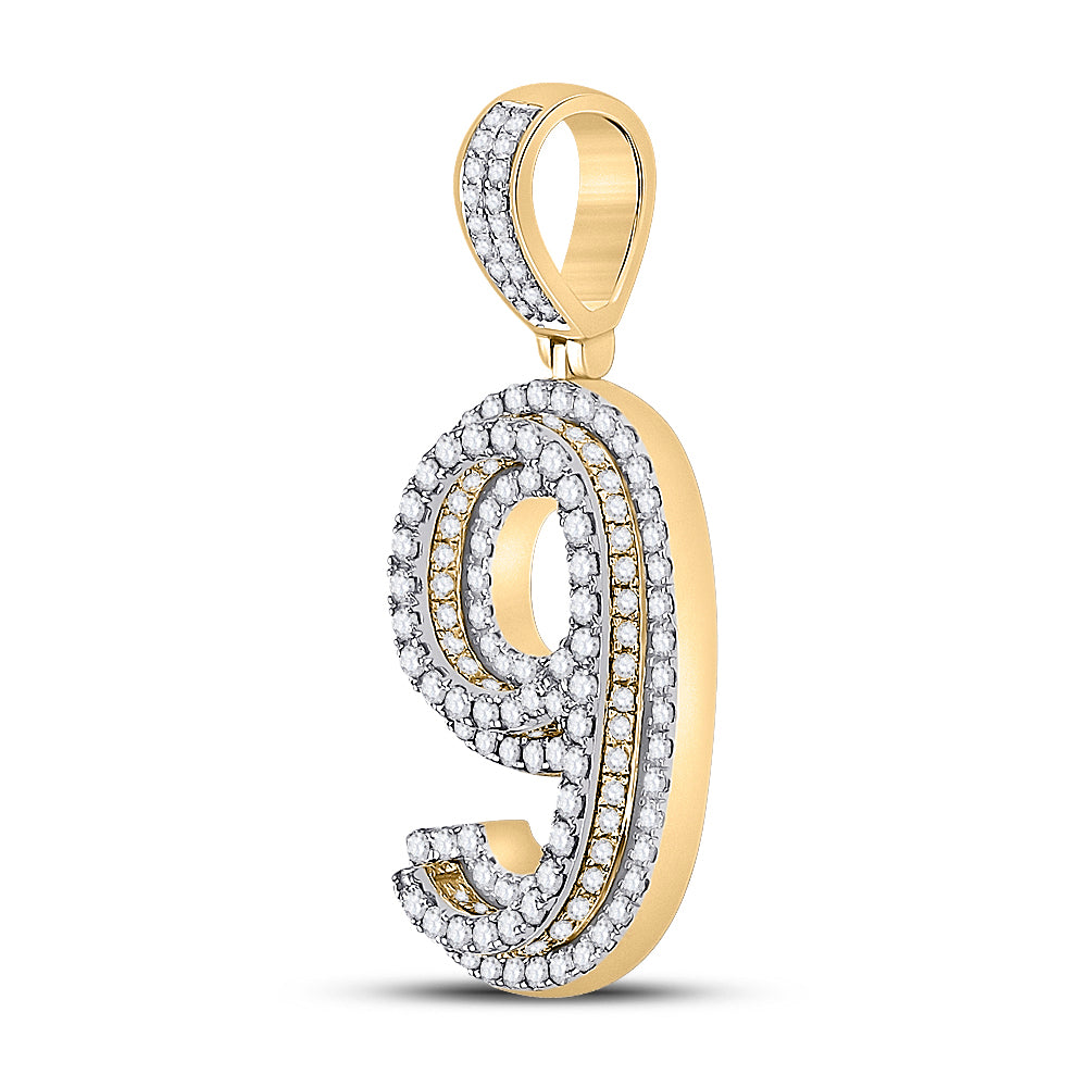 1.64 Ctw Natural Diamond Block Number 9 Nine Pendant in 10k Yellow Gold