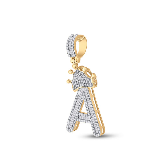 0.85 Ctw Natural Diamond Crown Initial Letter Alphabet A Pendant in 10k Yellow Gold