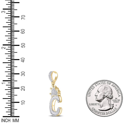 0.65 Ctw Natural Diamond Crown Initial Letter Alphabet C Pendant in 10k Yellow Gold