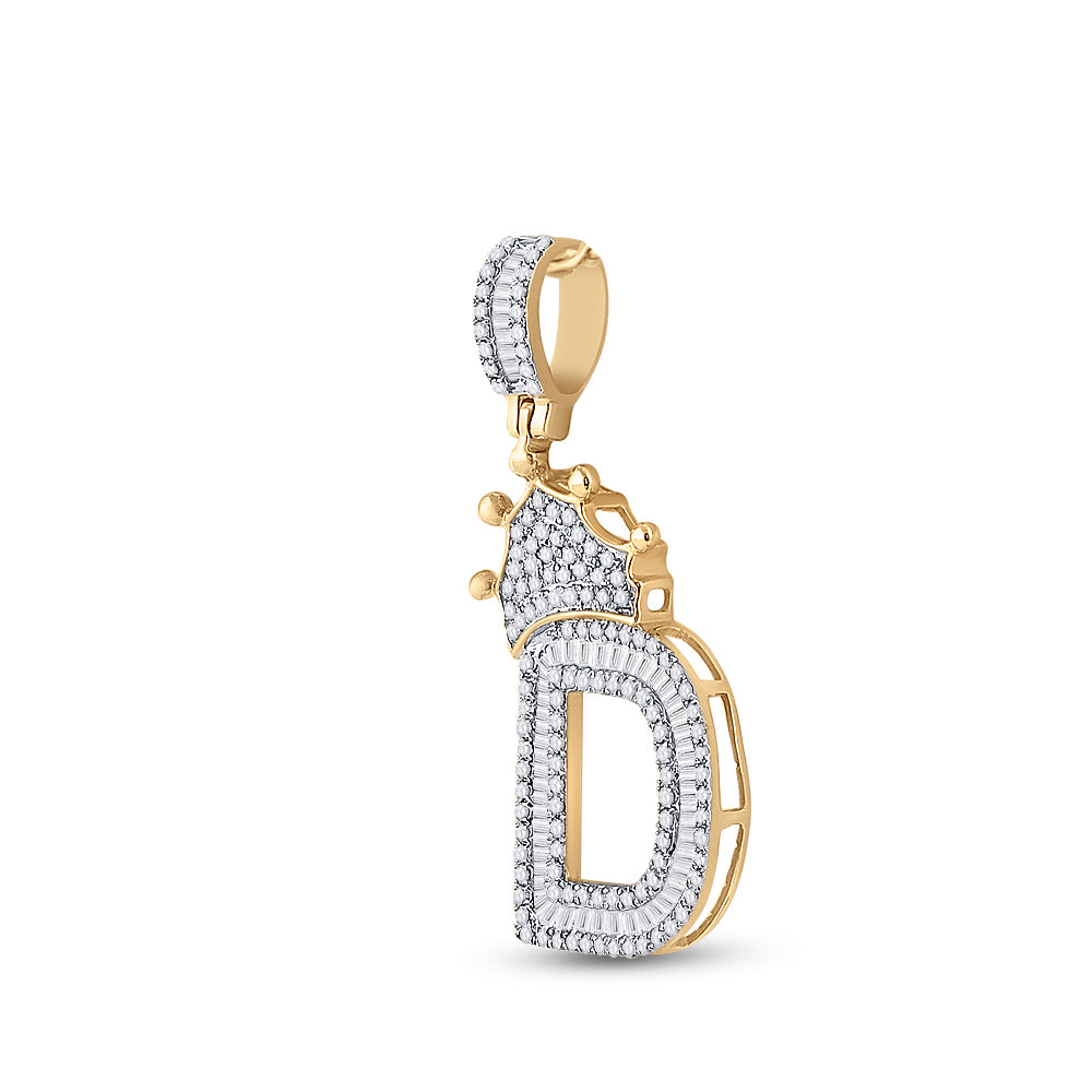 0.7 Ctw Natural Diamond Crown Initial Letter Alphabet D Pendant in 10k Yellow Gold