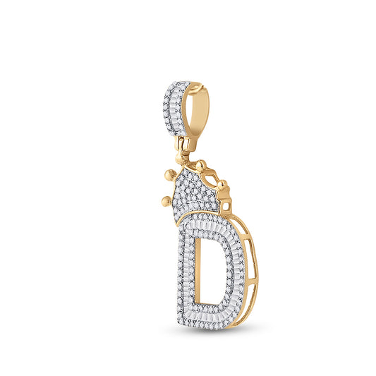 0.7 Ctw Natural Diamond Crown Initial Letter Alphabet D Pendant in 10k Yellow Gold