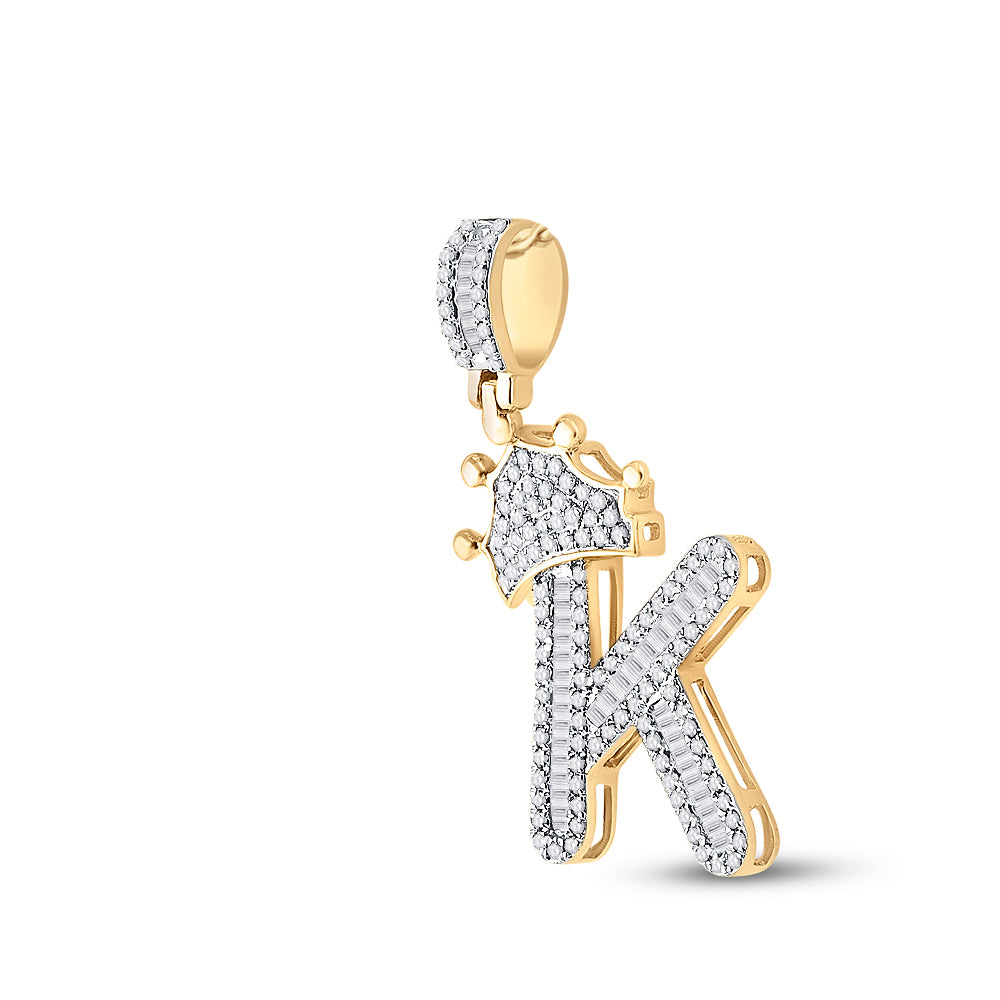 0.65 Ctw Natural Diamond Crown Initial Letter Alphabet K Pendant in 10k Yellow Gold