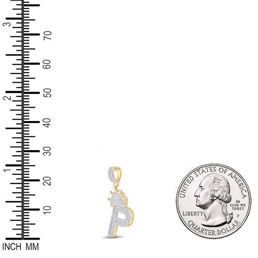 0.65 Ctw Natural Diamond Crown Initial Letter Alphabet P Pendant in 10k Yellow Gold