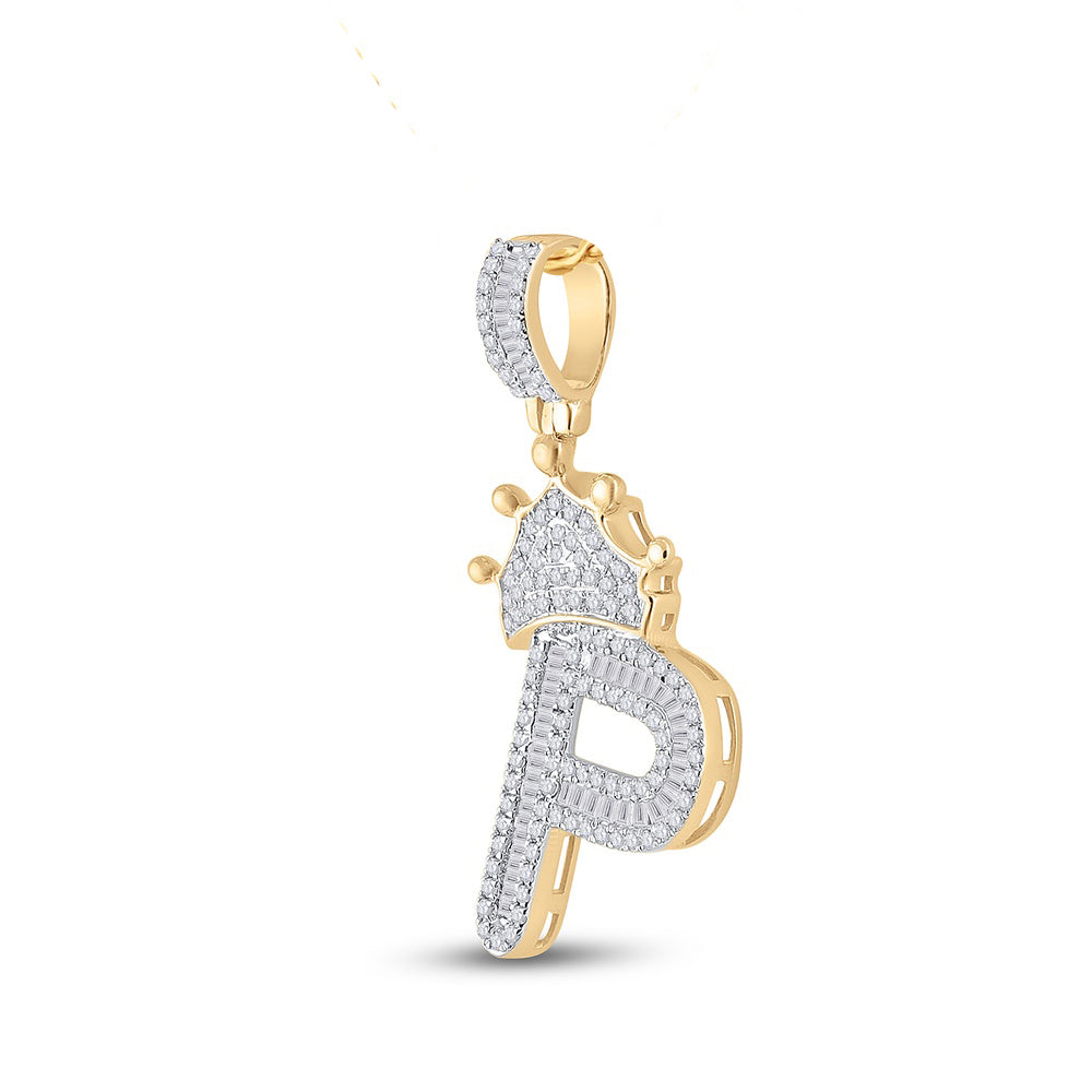 0.65 Ctw Natural Diamond Crown Initial Letter Alphabet P Pendant in 10k Yellow Gold
