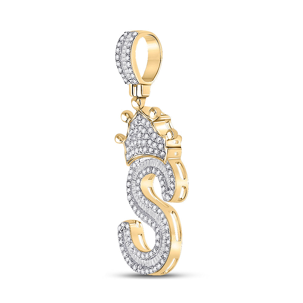 0.7 Ctw Natural Diamond Crown Initial Letter Alphabet S Pendant in 10k Yellow Gold
