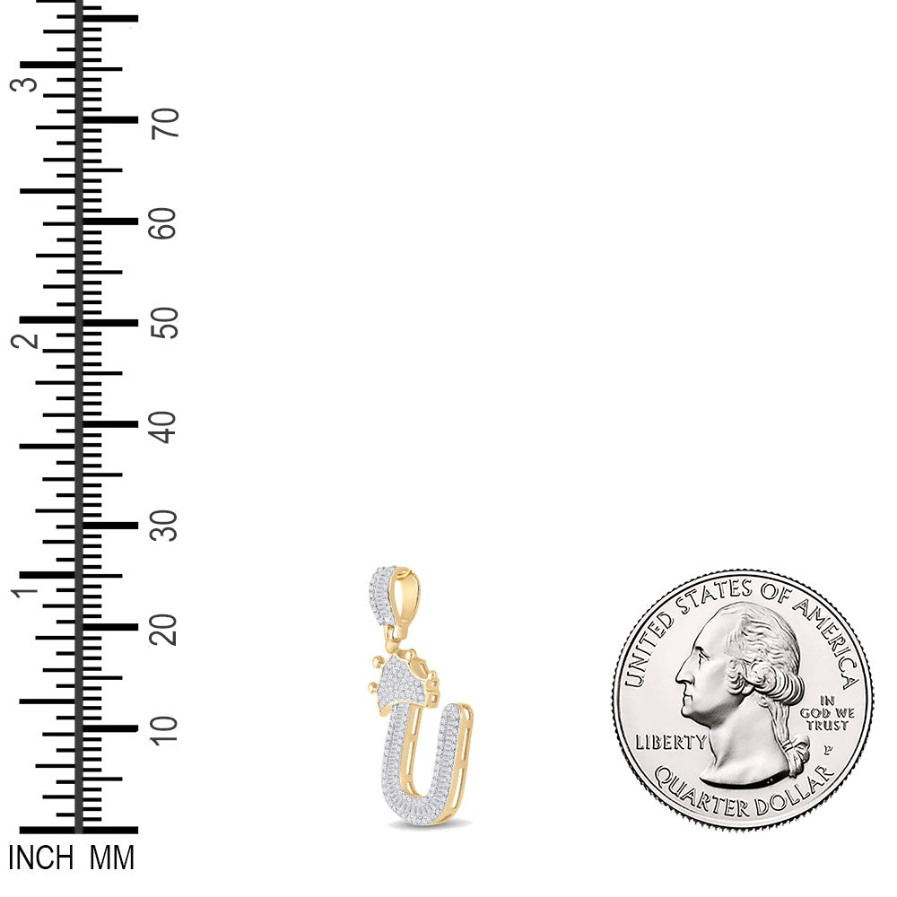 0.65 Ctw Natural Diamond Crown Initial Letter Alphabet U Pendant in 10k Yellow Gold