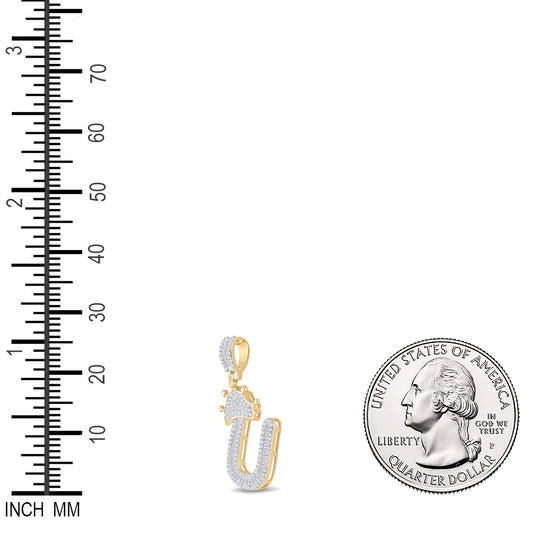 0.65 Ctw Natural Diamond Crown Initial Letter Alphabet U Pendant in 10k Yellow Gold
