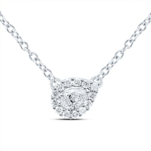 0.15 Ctw Natural Diamond Tear Drop Pendant in 14k White Gold