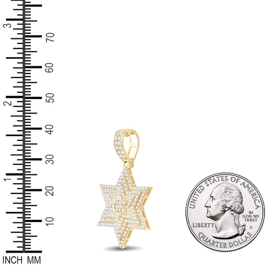 3 Ctw Natural Diamond Star Of David Pendant in 14k Yellow Gold