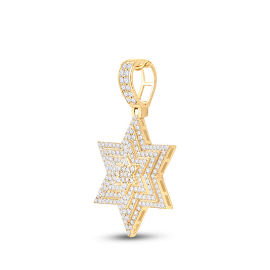 3 Ctw Natural Diamond Star Of David Pendant in 14k Yellow Gold