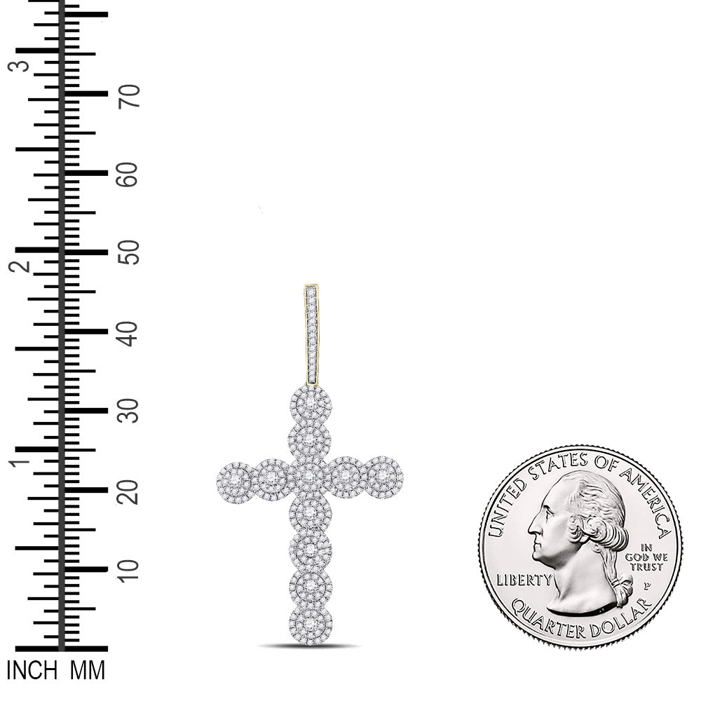 1.55 Ctw Natural Diamond Cross Religious Charm Pendant in 10k Yellow Gold