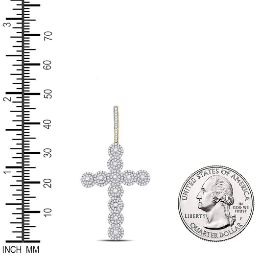 1.55 Ctw Natural Diamond Cross Religious Charm Pendant in 10k Yellow Gold