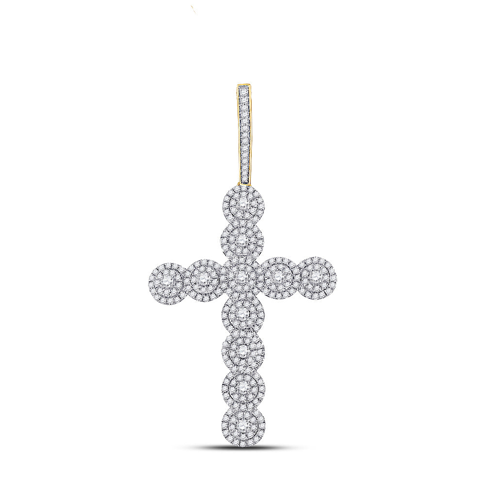 1.55 Ctw Natural Diamond Cross Religious Charm Pendant in 10k Yellow Gold