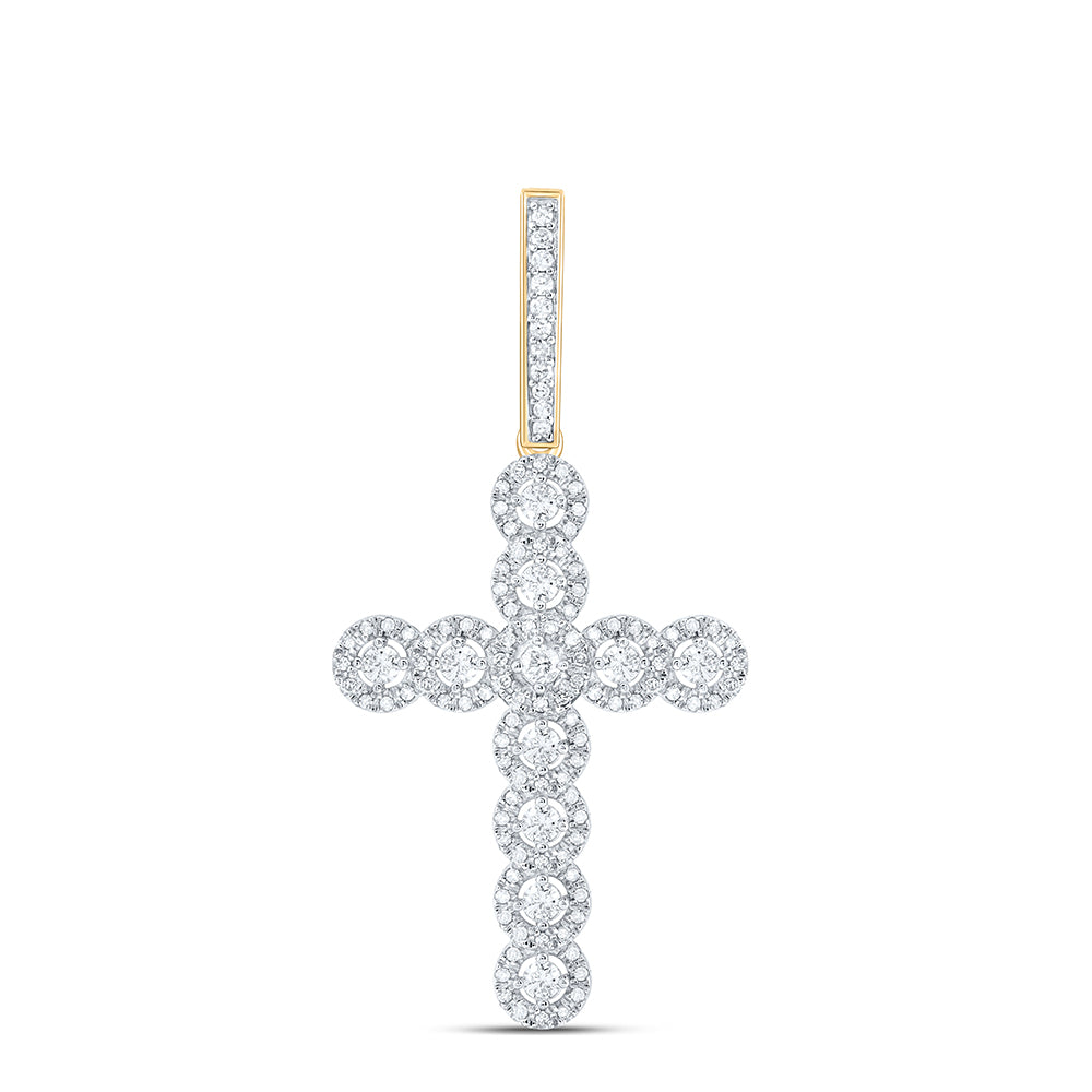 0.76 Ctw Natural Diamond Cross Religious Charm Pendant in 10k Yellow Gold