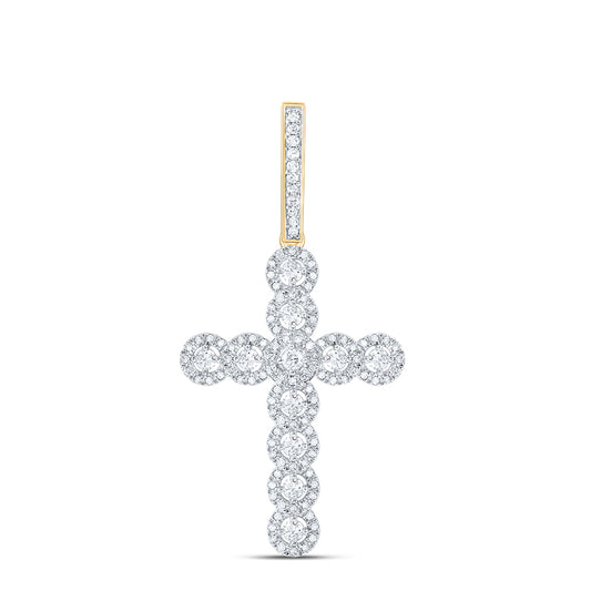 0.76 Ctw Natural Diamond Cross Religious Charm Pendant in 10k Yellow Gold