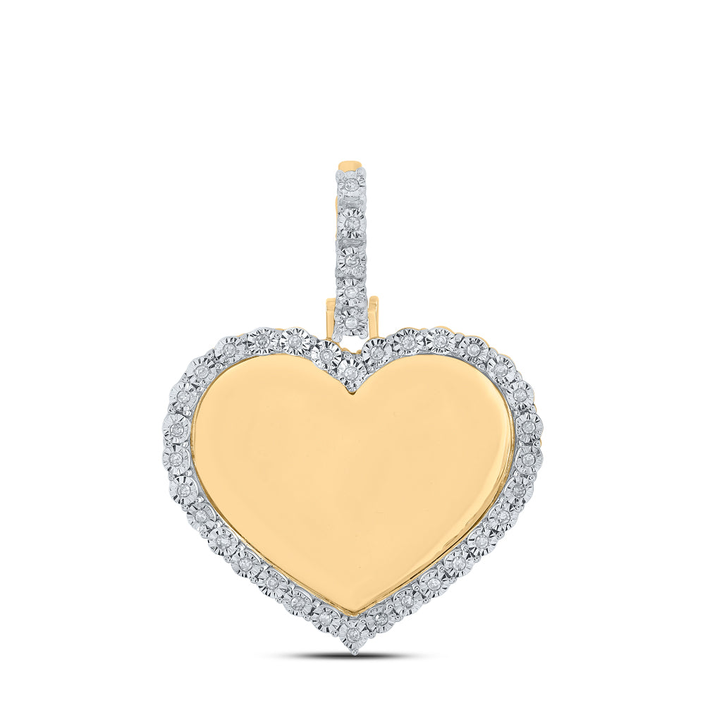 0.1 Ctw Natural Diamond Heart Memory Picture Frame Pendant in 14k Yellow Gold