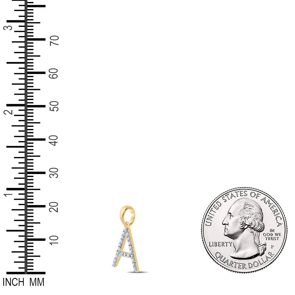 0.19 Ctw Natural Diamond Block Initial Letter A Pendant in 10k Yellow Gold